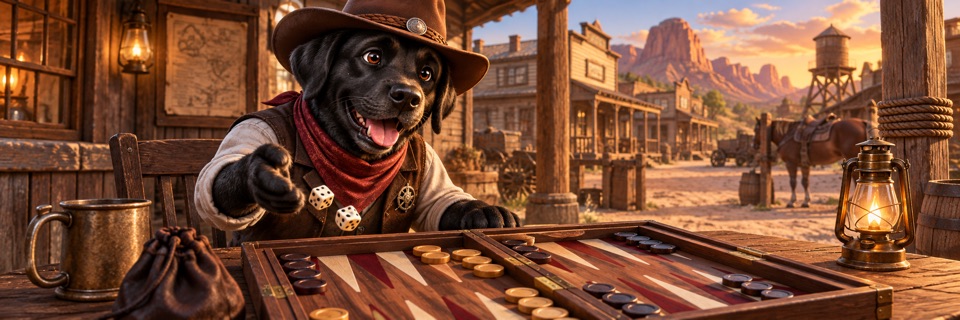 Western-themed mascot artwork for Backgammon