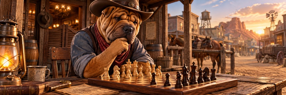 Western-themed mascot artwork for Chess