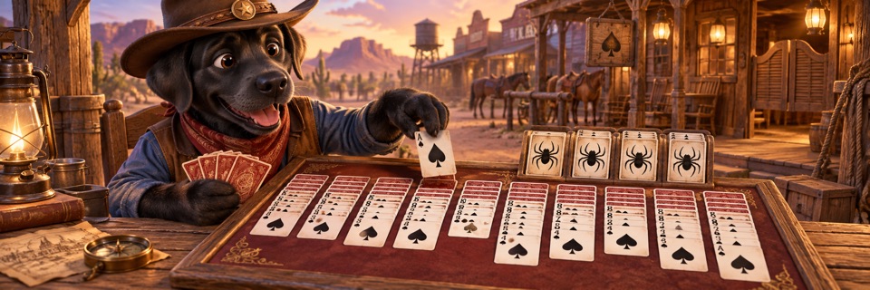 Western-themed mascot artwork for Spider Solitaire